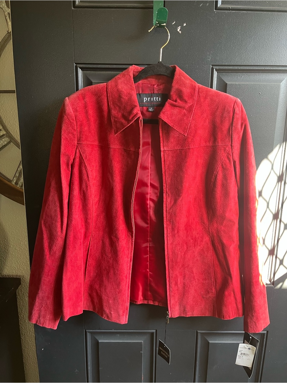 Pritti Red Suede Zip-Front Jacket